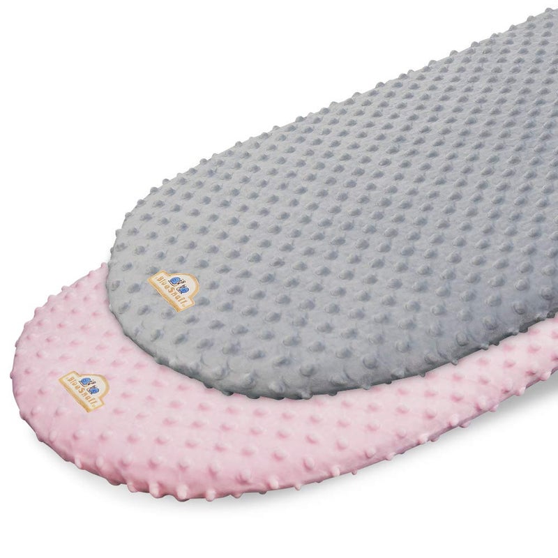 BlueSnail Soft and Strechy Minky Bassinet Fitted Sheet, Cradle Sheets for Bassinet Pad/Mattress 2pk (Bassinet, Pink+Gray) - Image 1